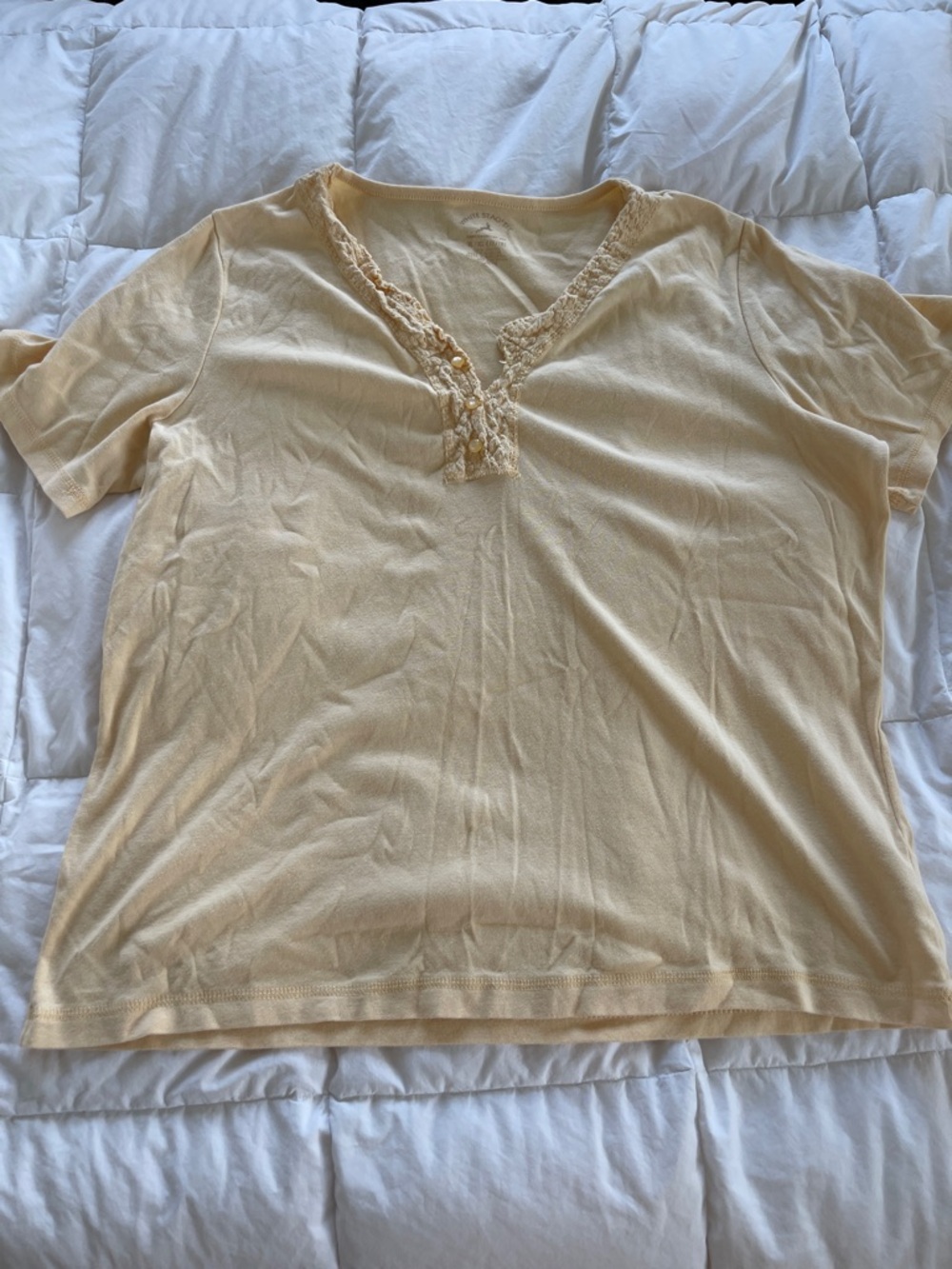 White Stag Soft Yellow Lace-Trim Short Sleeve Tee